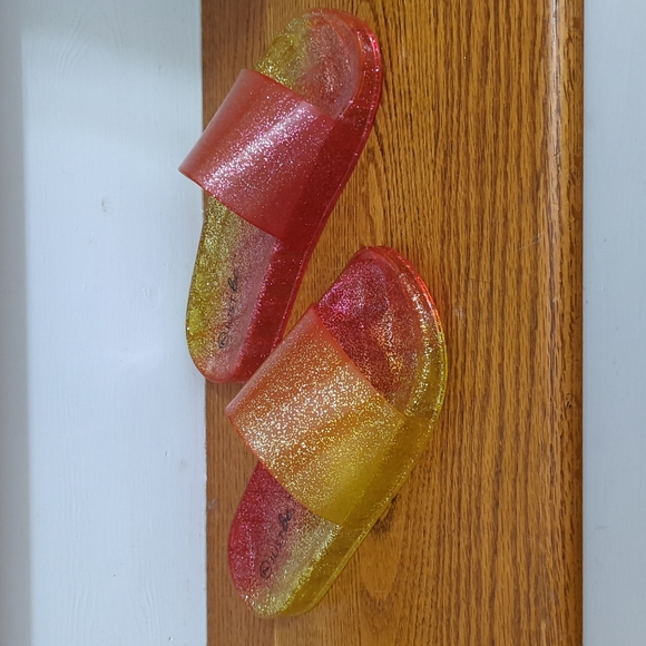 Just Be women's sandals red and yellow sparkles size 7 - Picture 3 of 6